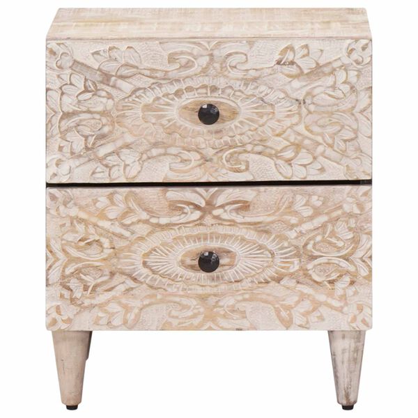 vidaXL Bedside Cabinet White 40 x 33.5 x 46 cm Solid Mango Wood