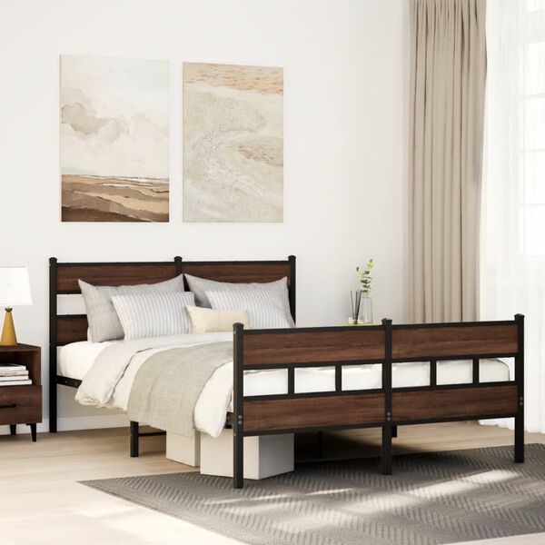 vidaXL Metal Bed Frame without Mattress Brown Oak 150x200 cm King Size