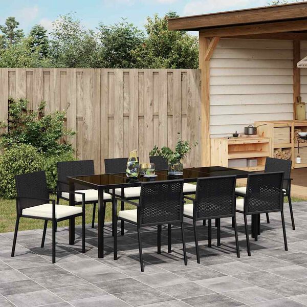 vidaXL Garden Dining Set 9 pcs Black Powder-Coated Steel
