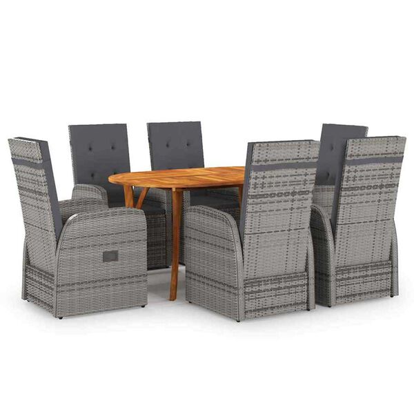 vidaXL Garden Dining Set 7 pcs Grey Poly Rattan