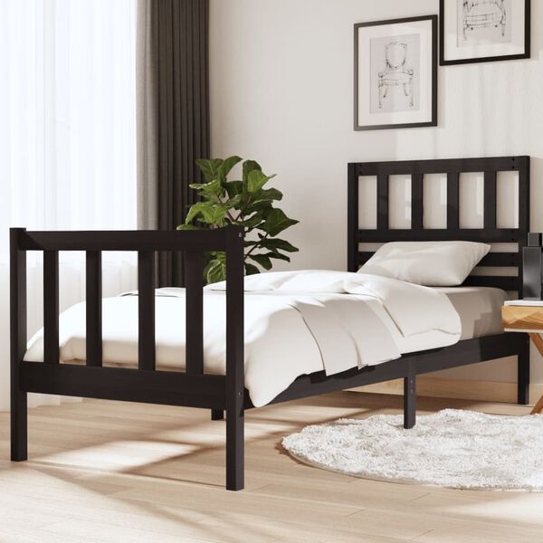 vidaXL Bed Frame without Mattress Black Small Single Solid Wood