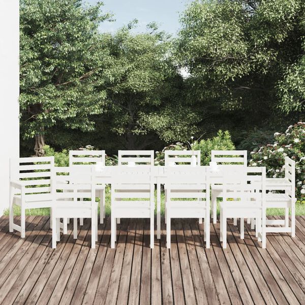 vidaXL 11 Piece Garden Dining Set White Solid Wood Pine