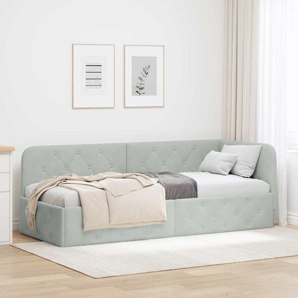 vidaXL Corner Bed Frame with Headboard Light Grey 80 x 200 cm Velvet