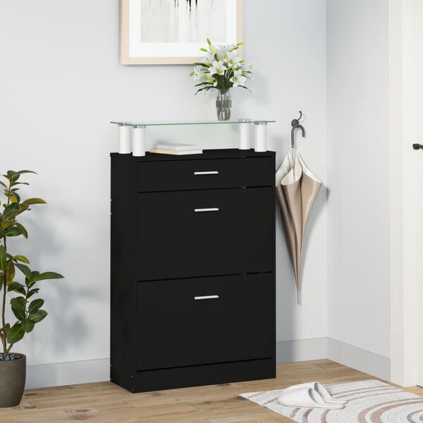 vidaXL Shoe Cabinet Black 63x24x104 cm Engineered Wood