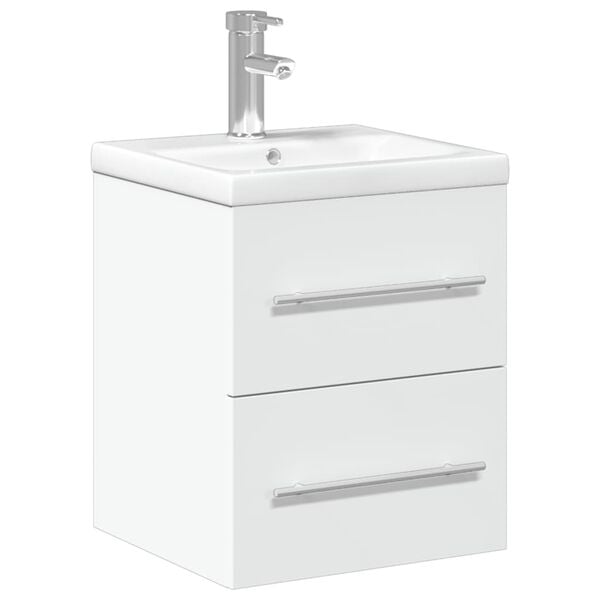 vidaXL Bathroom Sink Cabinet with Built-in Basin White