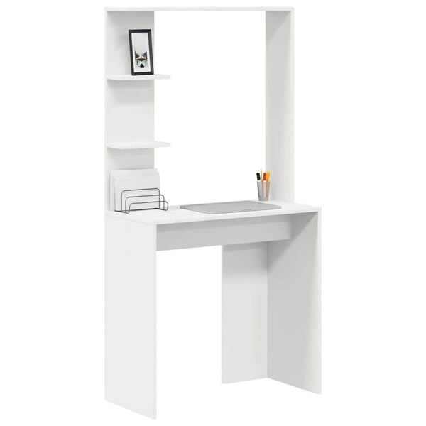 vidaXL Desk with Shelf White 78.5 x 37 x 154.5 cm Engineered Wood