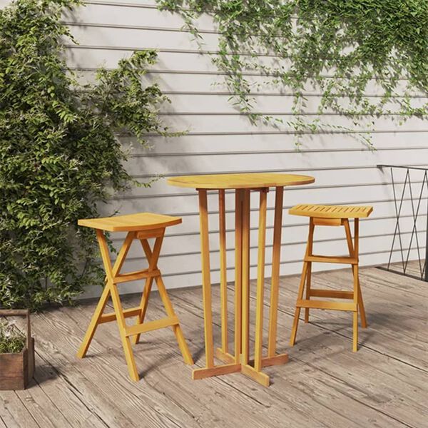 vidaXL 3 Piece Folding Bar Set Solid Wood Teak