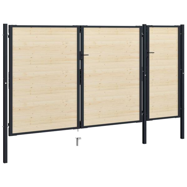 vidaXL Fence Gate Steel and Spruce Wood 413x200 cm