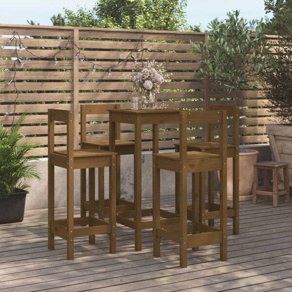 vidaXL 5 Piece Bar Set Honey Brown Solid Wood Pine