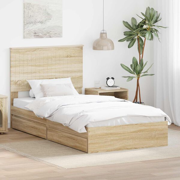vidaXL Storage Bed with Drawer Sonoma Oak 100 x 200 cm Engineered Wood