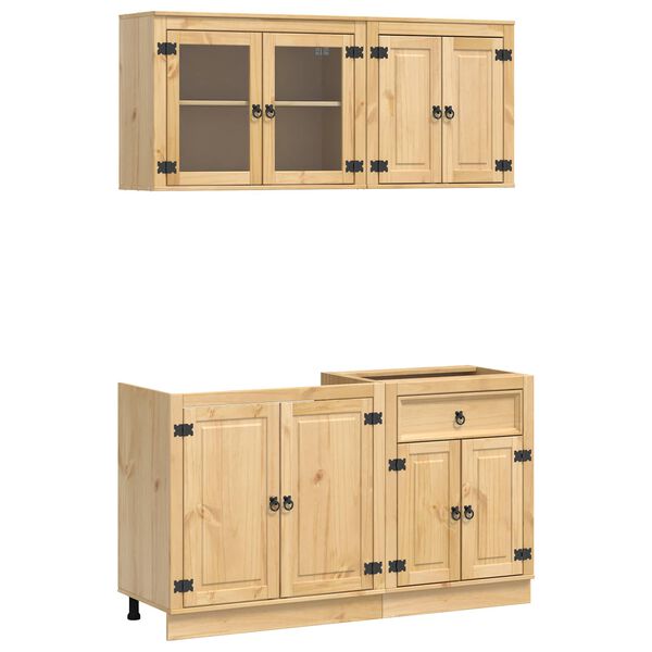 vidaXL Cabinet with Shelf with Storage 4 pcs Honey Solid Pine Wood