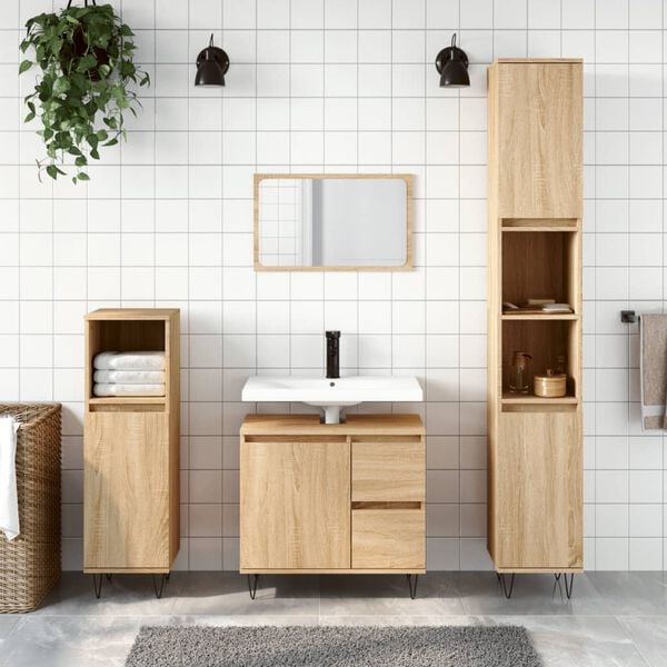 vidaXL Bathroom Cabinet Sonoma Oak 30x30x190 cm Engineered Wood