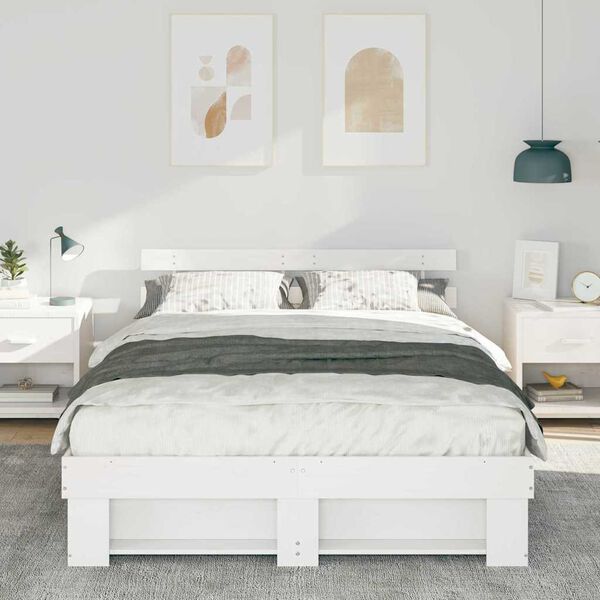 vidaXL Bed Frame with Headboard White 140 x 200 cm Solid Pine Wood