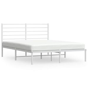 vidaXL Metal Bed Frame without Mattress with Headboard White 135x190cm