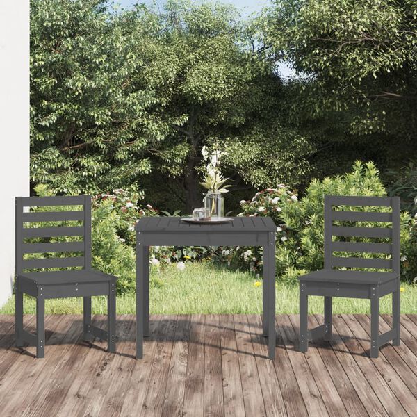 vidaXL 3 Piece Garden Bistro Set Grey Solid Wood Pine