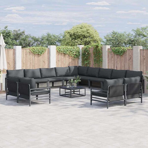 vidaXL Garden Sofa Set with Cushion 14 pcs Black Steel