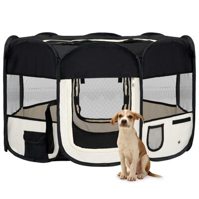 vidaXL Foldable Dog Playpen with Carrying Bag Black 125x125x61 cm