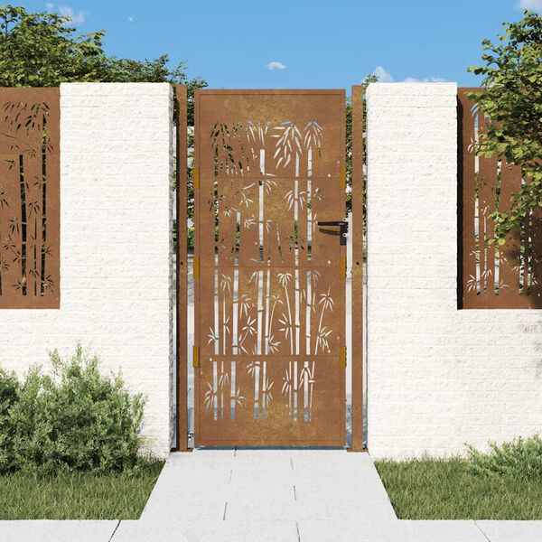 vidaXL Garden Gate 100x200 cm Corten Steel Bamboo Design