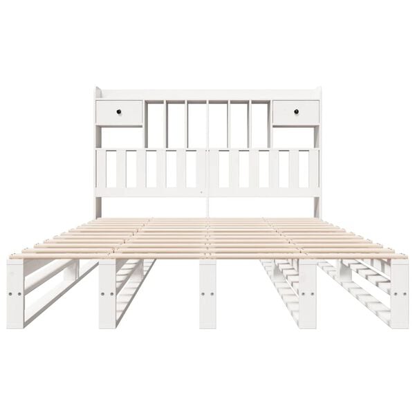 vidaXL Bookcase Bed without Mattress White 150x200 cm King Size Solid Wood Pine