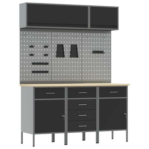 vidaXL Work Cabinet Set with Drawer with Storage Manual 8 pcs Black