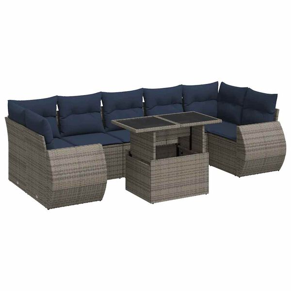 vidaXL 8 Piece Garden Sofa Set with Cushions Grey Poly Rattan Acacia