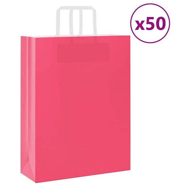 vidaXL Paper Bags 50 pcs with Handles Pink 32x12x42 cm