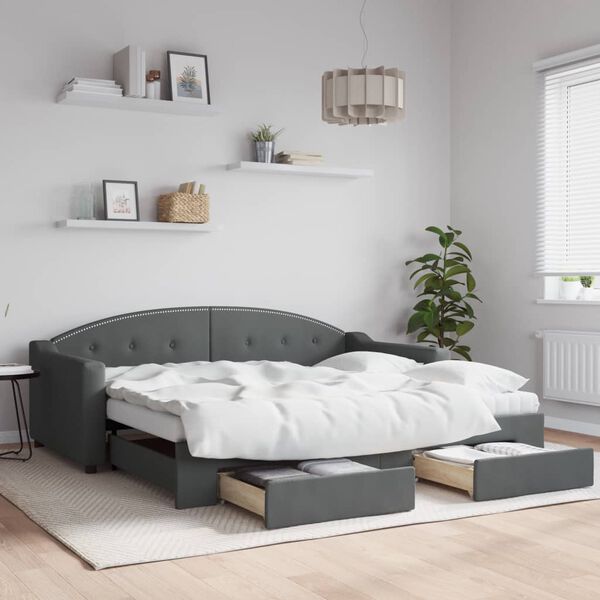vidaXL Daybed with Trundle&Drawers without Mattress Dark Grey 90x190 cm Single