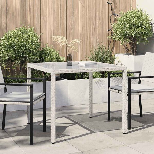 vidaXL Garden Table 90x90x75 cm Tempered Glass and Poly Rattan White