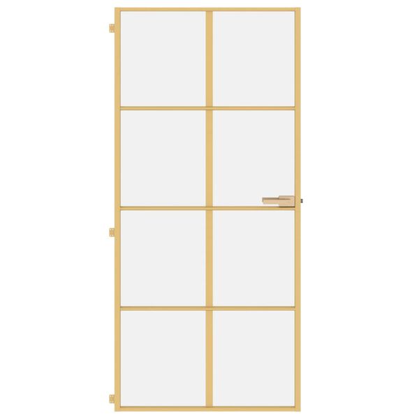 vidaXL Interior Door Slim Golden 93x201.5 cm Tempered Glass and Aluminium