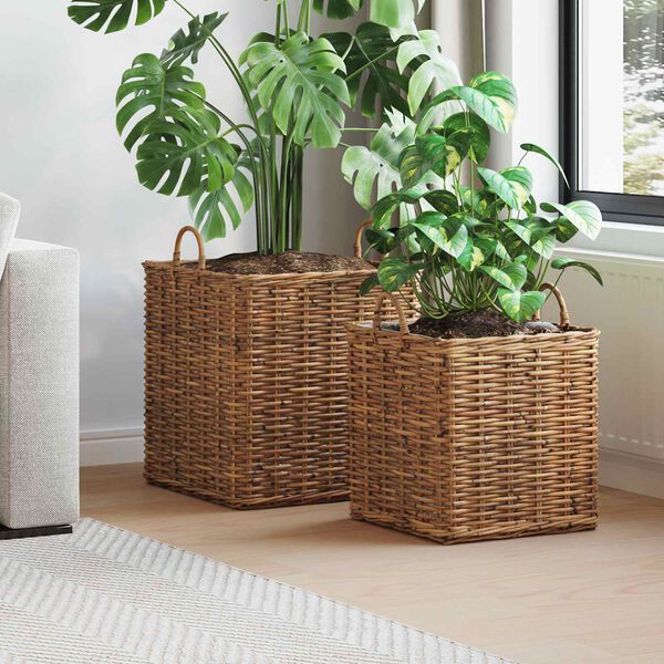 vidaXL Planter Basket with Storage 2 pcs Brown Lacak Rattan