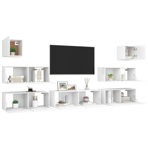 vidaXL 7 Piece TV Cabinet Set White Engineered Wood