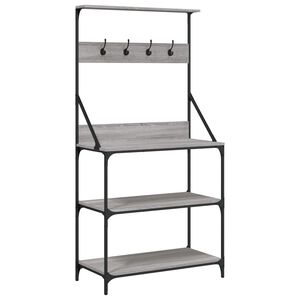 vidaXL Baker's Rack with Hooks 4-Tier Grey Sonoma Engineered Wood