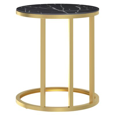 vidaXL Side Table Gold and Black Marble 45 cm Tempered Glass