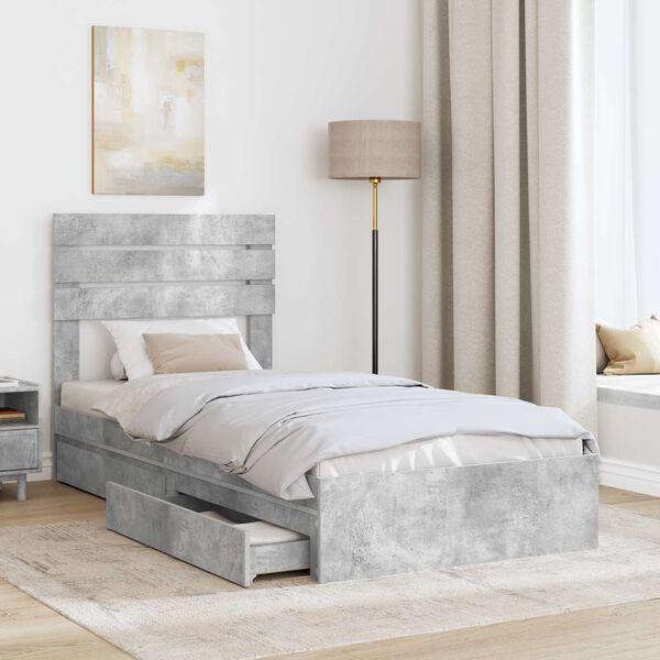 vidaXL Storage Bed Concrete Grey 90 x 200 cm Engineered Wood