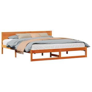 vidaXL Bed Frame with Headboard Wax Brown 200 x 200 cm Solid Pine Wood