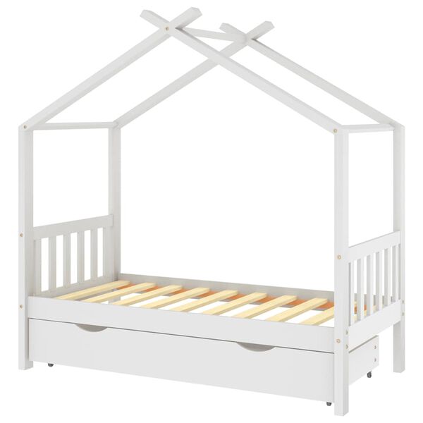vidaXL Kids Bed Frame with a Drawer White Solid Pine Wood 80x160 cm