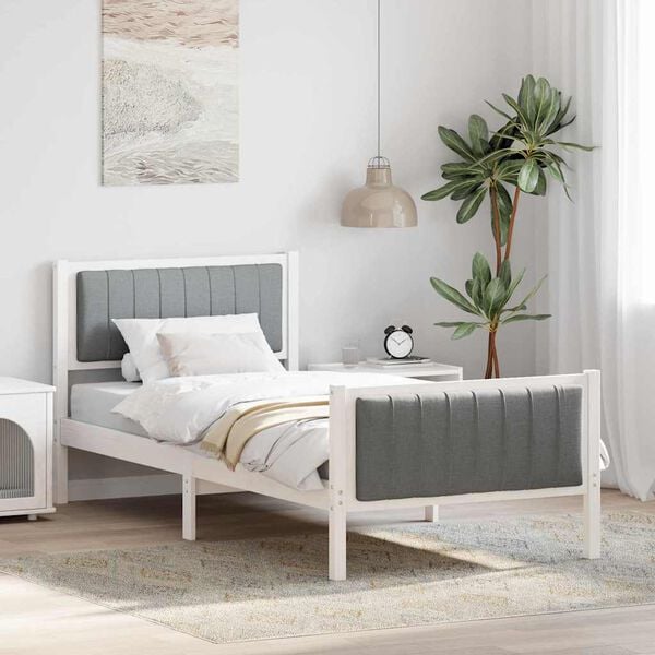 vidaXL Bed frame White and light grey 90 x 200 cm Solid pine wood