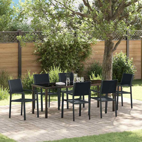 vidaXL Garden Dining Set 7 pcs Black Powder-Coated Steel