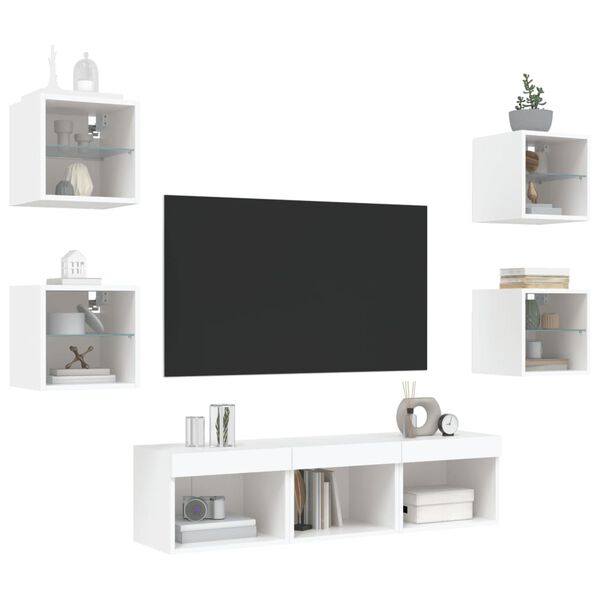 vidaXL 7 Piece TV Wall Units with LED White Engineered Wood
