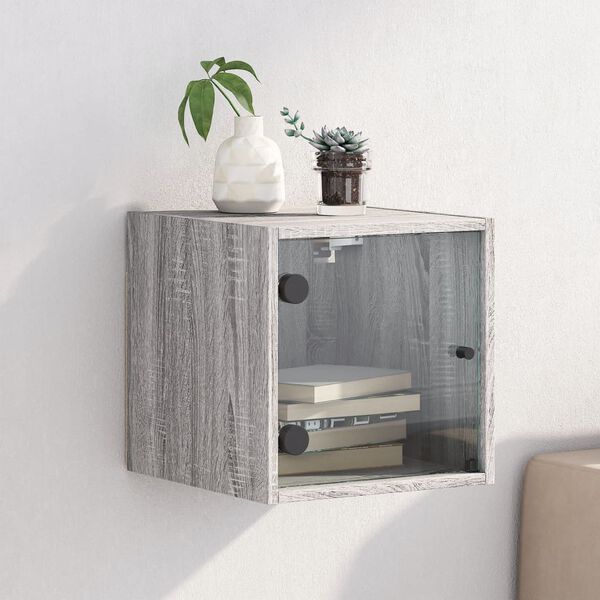 vidaXL Bedside Cabinet with Glass Door Grey Sonoma 35x37x35 cm