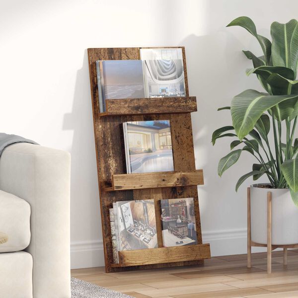 vidaXL Magazine Rack Old Wood 51 x 11 x 102 cm Engineered Wood