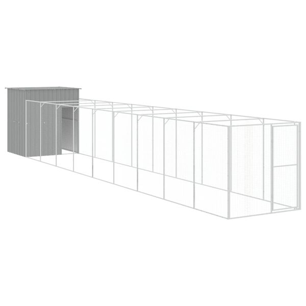 vidaXL Dog House with Run Light Grey 165x1067x181 cm Galvanised Steel