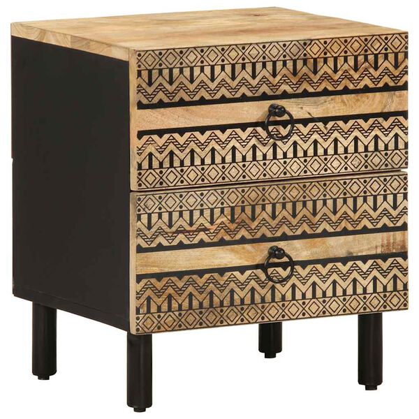 vidaXL Bed Cabinet Black 40x33.5x46 cm Solid Rough Wood Mango