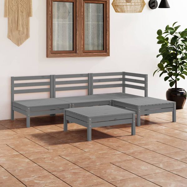 vidaXL 5 Piece Garden Lounge Set Solid Pinewood Grey
