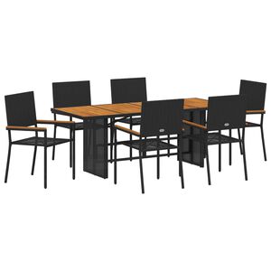 vidaXL Garden Dining Set 7 pcs Black Poly Rattan