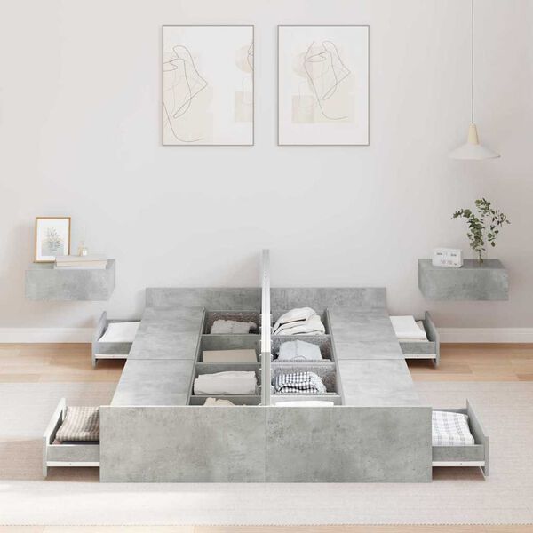 vidaXL Storage Bed Frame Concrete Grey 120 x 190 cm Engineered Wood