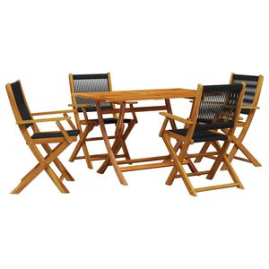 vidaXL 5 Piece Garden Dining Set Black Polypropylene and Solid Wood