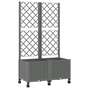 vidaXL Garden Planter with Trellis&Wheels Light Grey 80 x 40 x 146 cm
