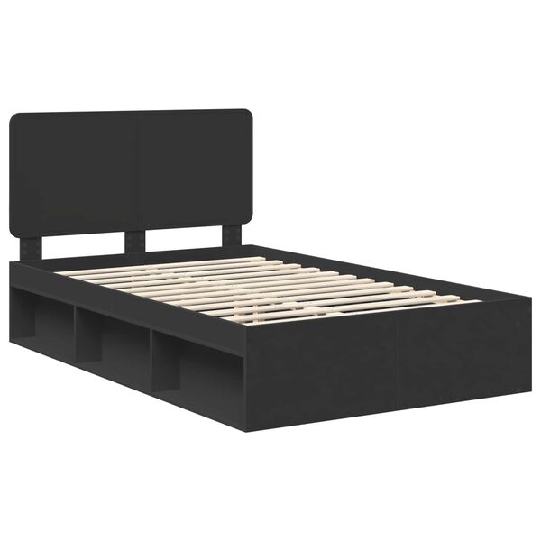 vidaXL Bed Frame with Headboard Black 120 x 190 cm Solid Pine Wood