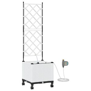 vidaXL Garden Planter with Irrigation&Wheels White 40 x 40 x 148 cm PP